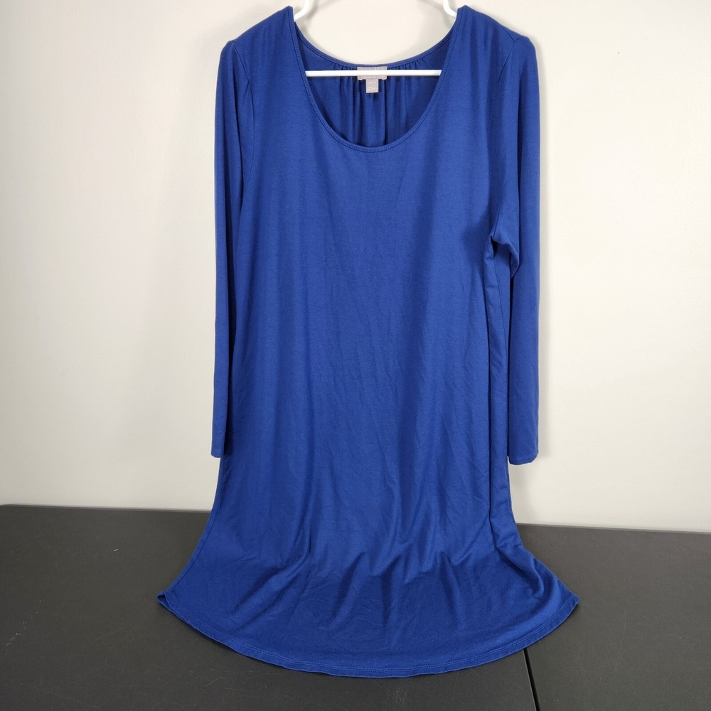 J. Jill Wearever Collection Women's Large Blue Dress Long Sleeve Scoop Neck